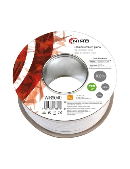 CABLE TELEFONICO PLANO 4 HILOS BLANCO, 100M WIR9040