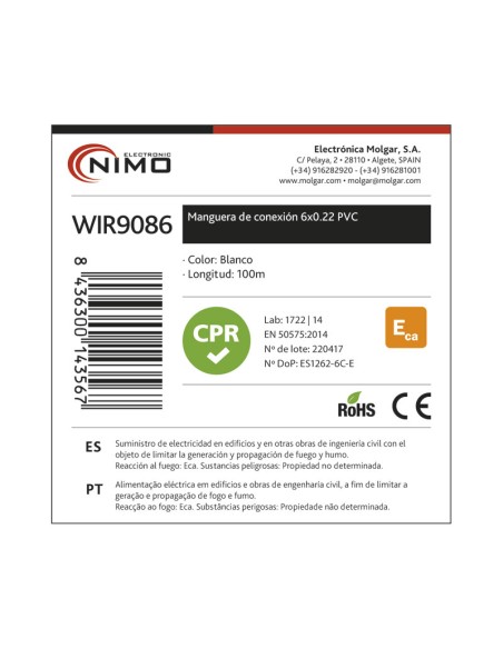 MANGUERA PARA ALARMA Y PORTERO 6 CABLES CON CPR, 100M WIR9086