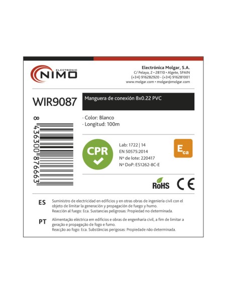 MANGUERA PARA ALARMA Y PORTERO 8 CABLES CON CPR, 100M WIR9087