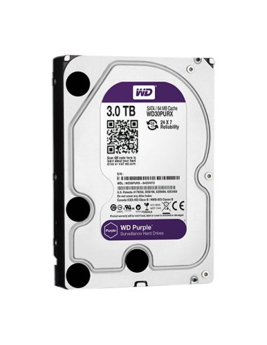DISCO DURO WESTERN DIGITAL - CAPACIDAD 3 TB - INTERFAZ SATA HASTA 175 MB/S - MODELO WD30PURZ - ESPECIAL PARA VIDEOGRABADORES - H