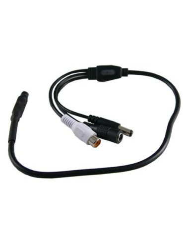 MICRÓFONO EXTERNO - ACOPLABLE A CUALQUIER CÁMARA - CONECTOR AUDIO RCA (BLANCO) - CONECTOR ALIMENTACIÓN ENTRADA/SALIDA - ALIMENTA