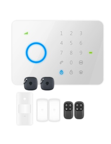 KIT DE ALARMA DOMÉSTICA - PANEL TÁCTIL CON MÓDULO GSM - ENVÍO DE ALERTAS POR SMS Y LLAMADA - DETECTOR PIR VOLUMÉTRICO - 2 CONTAC
