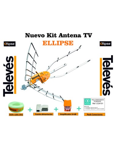 Kit Creado Pot Tecnovoz. Nueva Antena TELEVES Ellipse 148922 + Rollo de Cable 20Mt + Conectores (2ª Dividendo Digital (LTE700))