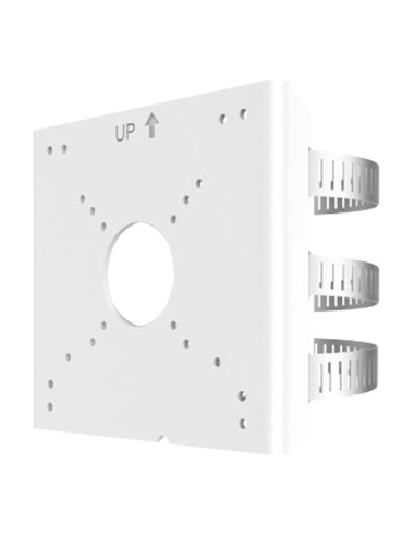 SOPORTE PARA MÁSTILES - PARA CÁMARAS BULLET - APTO PARA USO EXTERIOR - RANGO DIÁMETRO 67~127 MM - COLOR BLANCO | 127(AL) X 136 (