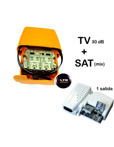 TECNOVOZ Kit Amplificador DE MASTIL 24dB + Mezcla SATELITE +Fuente DE ALIMENTACION TELEVES Ref. 561621 + 5796 (Lte2 700 MHz 5G)