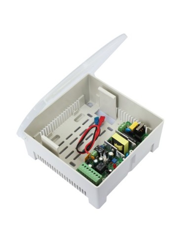 ALIMENTADOR PARA CONTROL DE ACCESO - CONFIGURABLE NO/NC - SALIDA DC 13.5V / 3A - CAJA DE PLÁSTICO - APTO PARA BATERÍA AUXILIAR 1