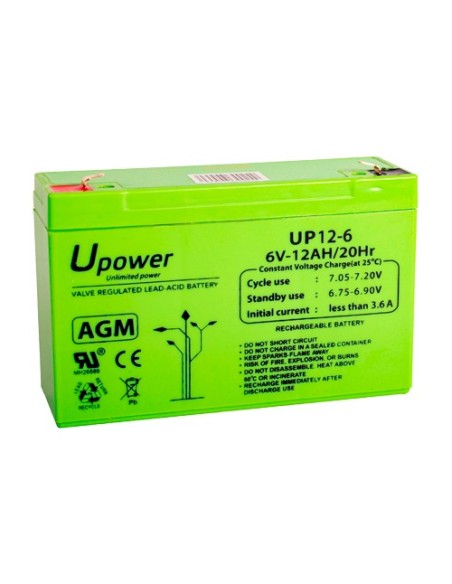 UPOWER - BATERÍA RECARGABLE - TECNOLOGÍA PLOMO ÁCIDO AGM - VOLTAJE 6 V - CAPACIDAD 12.0 AH - 100 X 151 X 51 / 1800 G - PARA RESP