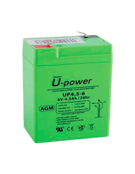 UPOWER - BATERÍA RECARGABLE - TECNOLOGÍA PLOMO ÁCIDO AGM - VOLTAJE 6 V - CAPACIDAD 4.5 AH - 106 X 70 X 47 / 810 G - PARA RESPALD