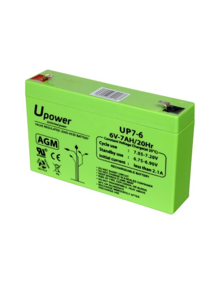 UPOWER - BATERÍA RECARGABLE - TECNOLOGÍA PLOMO ÁCIDO AGM - VOLTAJE 6 V - CAPACIDAD 7.0 AH - 100 X 151 X 34 / 1150 G - PARA RESPA