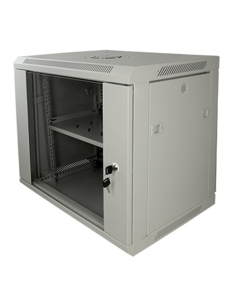 ARMARIO RACK PARA PARED - HASTA 9U RACK DE 19&QUOT; - HASTA 100 KG DE CARGA - CON VENTILACIÓN Y PASACABLES - VENTILADOR, BANDEJA