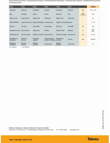 KIT ANTENA PARABOLICA TELEVES 60CM +LNB