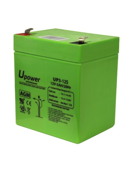 UPOWER - BATERÍA RECARGABLE - TECNOLOGÍA PLOMO ÁCIDO AGM - VOLTAJE 12 V - CAPACIDAD 5.0 AH - 107 X 90 X 70 MM / 1650 G - PARA RE