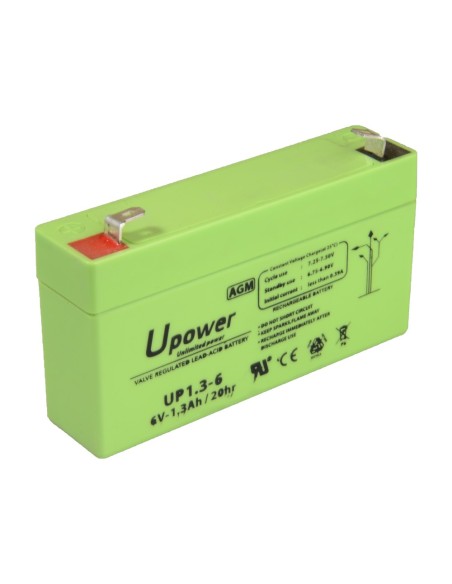 UPOWER - BATERÍA RECARGABLE - TECNOLOGÍA PLOMO ÁCIDO AGM - VOLTAJE 6 V - CAPACIDAD 1.3 AH - 97 X 57.5 X 24 / 290 G - PARA RESPAL