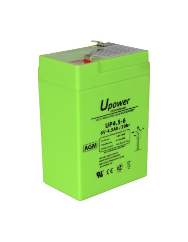 UPOWER - BATERÍA RECARGABLE - TECNOLOGÍA PLOMO ÁCIDO AGM - VOLTAJE 6 V - CAPACIDAD 4.5 AH - 106 X 70 X 47 / 810 G - PARA RESPALD