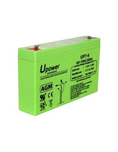 UPOWER - BATERÍA RECARGABLE - TECNOLOGÍA PLOMO ÁCIDO AGM - VOLTAJE 6 V - CAPACIDAD 7.0 AH - 100 X 151 X 34 / 1150 G - PARA RESPA
