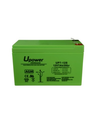 UPOWER - BATERÍA RECARGABLE - TECNOLOGÍA PLOMO ÁCIDO AGM - VOLTAJE 12 V - CAPACIDAD 7.0 AH - 93.5 X 151 X 65 MM / 2180 G - PARA