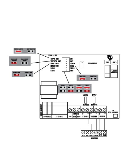 SIRENA PARA EXTERIOR CABLEADA - CERTIFICADO DE GRADO 3 - PRESIÓN SONORA MÁXIMA 112 DBA - FLASH DE 2 BARRAS DE LEDS SEÑALIZACIÓN