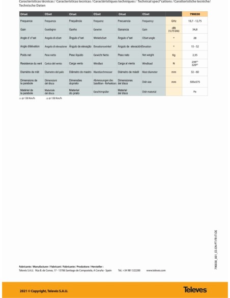 KIT ANTENA PARABOLICA TELEVES 60CM +LNB+