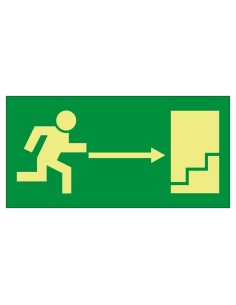 PANNEAU DE SIGNALISATION - SORTIES DE SECOURS ET VOIES D'ÉVACUATION - ESCALIER DE SECOURS MONTANT À DROITE - COULEURS PHOTOLUMI