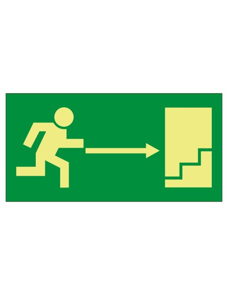 CARTEL DE SEÑALIZACIÓN - SALIDAS Y RECORRIDOS DE EVACUACIÓN - EVACUACIÓN SALIDA ASCENDENTE DERECHA - COLORES FOTOLUMINISCENTES -