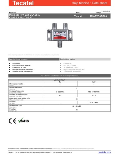 KIT MEZCLADOR TV/SAT TECATEL + CONECTORE
