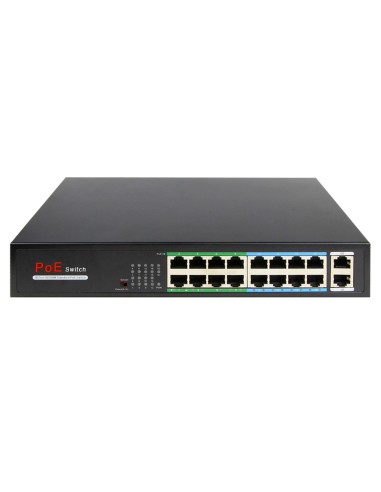 SWITCH POE - 16 PUERTOS RJ45 + 2 RJ45 UPLINK - 16X 10/100MBPS + 2X 10/100/1000MBPS - 16 PUERTOS POE 802.3AF/AT HASTA 30W POR PUE