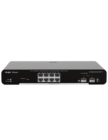 REYEE SWITCH POE CLOUD CAPA 2 - 8 PUERTOS POE+ GIGABIT+ 2 SFP GIGABIT - 30W POR PUERTO 802.3AF/AT / MÁXIMO 125W - STATIC LAG/DHC