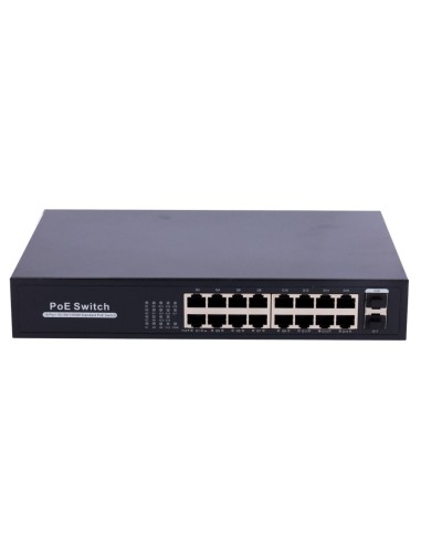 SWITCH POE - 16 PUERTOS RJ45 + 2 SFP UPLINK - 16X 10/100/1000MBPS + 2X 10/100/1000MBPS - 16 PUERTOS POE 802.3AF/AT HASTA 30W POR