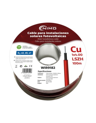 CABLE PARA ENERGIA SOLAR CU-SN 4MM ROJO LSZH