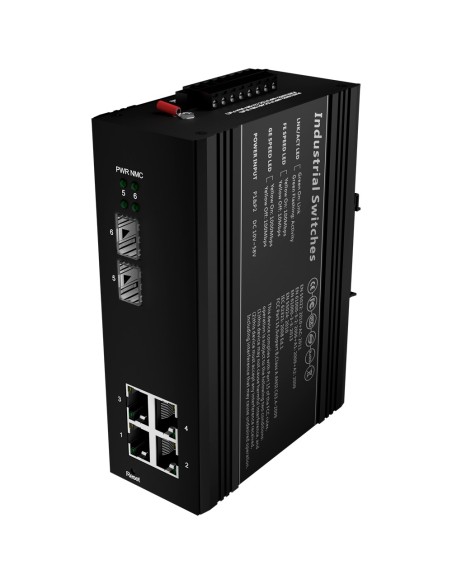 SWITCH POE MARCA BLANCA - MONTAJE EN CARRIL DIN - 4 PUERTOS GIGABIT + 2 SFP GIGABIT - 90W PUERTOS 1 O 2 / 30W PUERTO 3-4 / MÁXIM