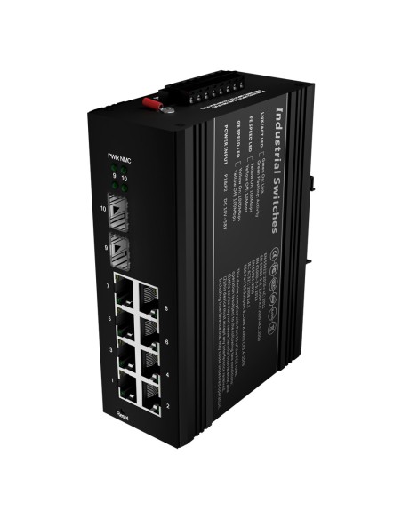 SWITCH POE MARCA BLANCA - MONTAJE EN CARRIL DIN - 8 PUERTOS GIGABIT + 2 SFP GIGABIT - 90W PUERTOS 1 Y 2 / 30W PUERTO 3-8 / MÁXIM