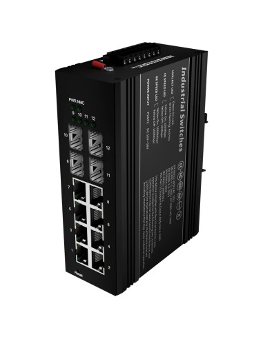 SWITCH POE  - MONTAJE EN CARRIL DIN - 8 PUERTOS GIGABIT + 4 SFP GIGABIT - 90W PUERTOS 1 Y 2 / 30W PUERTO 3-8 / MÁXIMO 240W - IEE