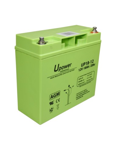 UPOWER - BATERÍA RECARGABLE - TECNOLOGÍA PLOMO ÁCIDO AGM - VOLTAJE 12 V - CAPACIDAD 18.0 AH - 167.5 X 181.5 X 77 / 5700 G - PARA