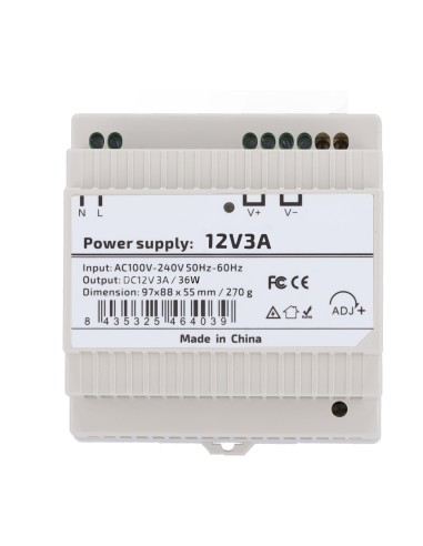 FUENTE DE ALIMENTACIÓN  - SALIDA DC 12 V 3 A / 36 W - VOLTAJE ENTRADA AC 100V ~ 240V 50HZ-60HZ -  97 (FO) X 55 (AL) X 88 (AN) MM