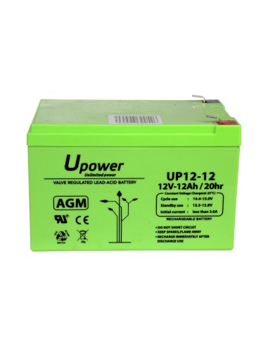 UPOWER - BATERÍA RECARGABLE - TECNOLOGÍA PLOMO ÁCIDO AGM - VOLTAJE 12 V - CAPACIDAD 12.0 AH - 101 X 151 X 98 / 3800 G - PARA RES