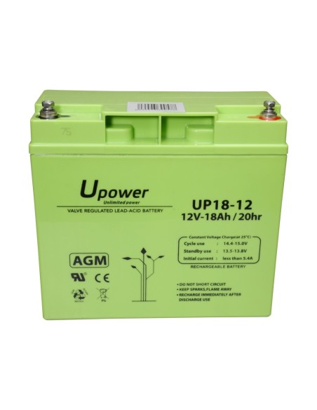 UPOWER - BATERÍA RECARGABLE - TECNOLOGÍA PLOMO ÁCIDO AGM - VOLTAJE 12 V - CAPACIDAD 18.0 AH - 167.5 X 181.5 X 77 / 5700 G - PARA