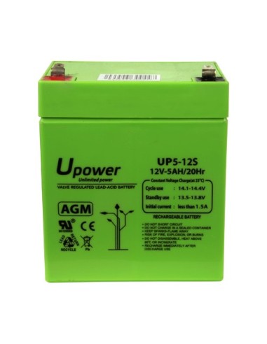 UPOWER - BATERÍA RECARGABLE - TECNOLOGÍA PLOMO ÁCIDO AGM - VOLTAJE 12 V - CAPACIDAD 5.0 AH - 107 X 90 X 70 MM / 1650 G - PARA RE