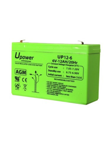 UPOWER - BATERÍA RECARGABLE - TECNOLOGÍA PLOMO ÁCIDO AGM - VOLTAJE 6 V - CAPACIDAD 12.0 AH - 100 X 151 X 51 / 1800 G - PARA RESP