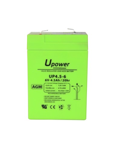 UPOWER - BATERÍA RECARGABLE - TECNOLOGÍA PLOMO ÁCIDO AGM - VOLTAJE 6 V - CAPACIDAD 4.5 AH - 106 X 70 X 47 / 810 G - PARA RESPALD