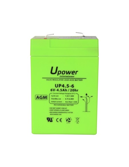 UPOWER - BATERÍA RECARGABLE - TECNOLOGÍA PLOMO ÁCIDO AGM - VOLTAJE 6 V - CAPACIDAD 4.5 AH - 106 X 70 X 47 / 810 G - PARA RESPALD