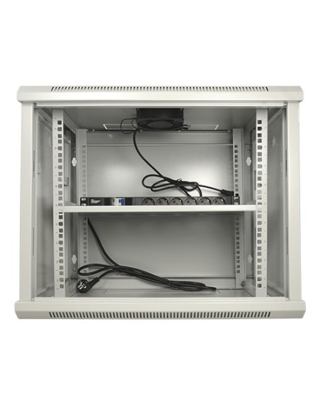 ARMARIO RACK PARA PARED - HASTA 9U RACK DE 19&QUOT; - HASTA 100 KG DE CARGA - CON VENTILACIÓN Y PASACABLES - VENTILADOR, BANDEJA
