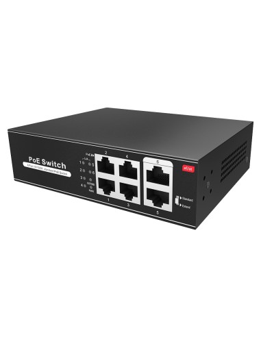 SWITCH POE - 4 PUERTOS POE + 2 UPLINK RJ45 - VELOCIDAD HASTA 100 MBPS EN TODOS LOS PUERTOS - HASTA 60W EN TOTAL PARA TODOS LOS P