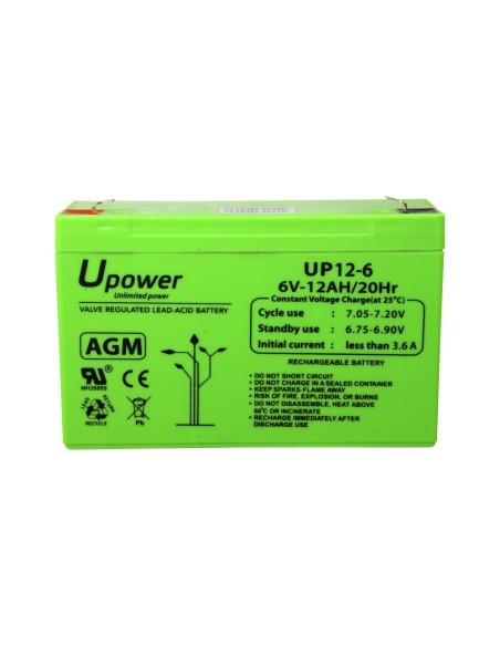 UPOWER - BATERÍA RECARGABLE - TECNOLOGÍA PLOMO ÁCIDO AGM - VOLTAJE 6 V - CAPACIDAD 12.0 AH - 100 X 151 X 51 / 1800 G - PARA RESP