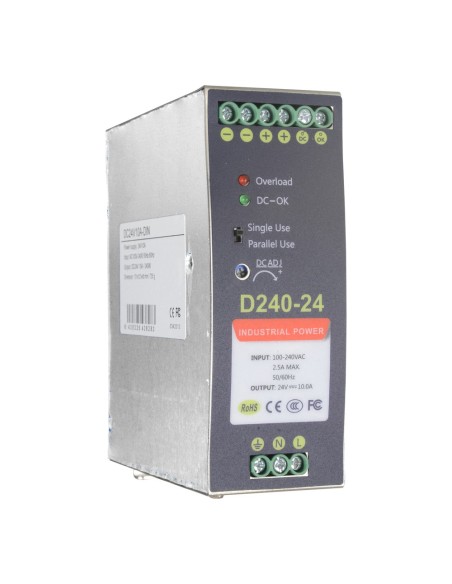 FUENTE DE ALIMENTACIÓN CONMUTADA - SALIDA DC 24 V 10 A / 240 W - 2 SALIDAS - VOLTAJE ENTRADA 90 V ~ 264 V - 100 (FO) X 94 (AL) X