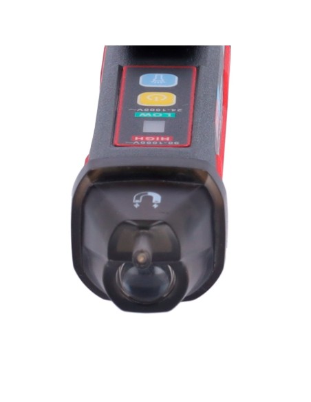 DETECTOR DE VOLTAJE AC SIN CONTACTO - MODO DE ALTO Y BAJO VOLTAJE HASTA 1000 V - AVISO AUDIBLE Y LED VISIBLE - APAGADO AUTOMÁTIC