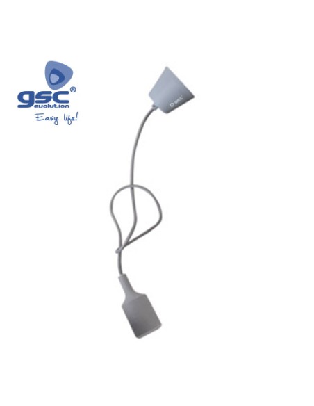 PORTALAMPARAS SILICONA E27 CABLE TEXTIL 1M - GRIS
