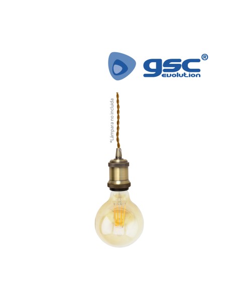 PORTALAMPARAS LATON COLGANTE E27 1M CABLE TRENZADO DORADO