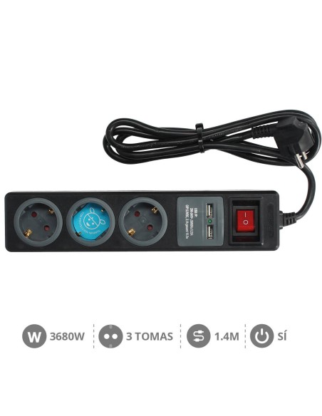 BASE MULTIPLE 3T + 2 USB + INT. (3X1.5MM) 1,4M