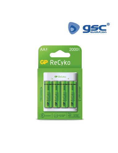 CARGADOR PILAS RECARGABLES AAA/AA + 4 PILAS RECARGABLES GP AA 2100MAH