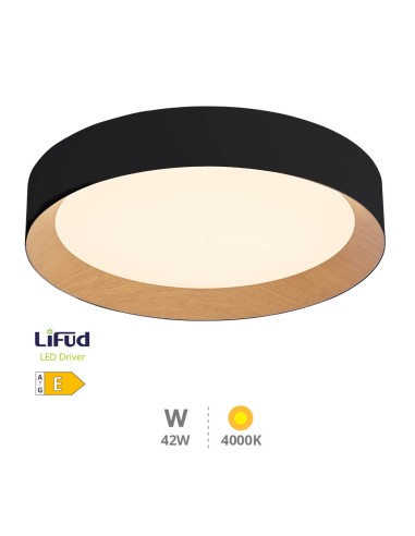 PLAFÓN TECHO LED PERANKA 42W 4000K NEGRO + EFECTO MADERA